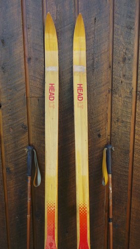 A Very Interesting Vintage Wooden 74" Long Skis BROWN Finish Signed HEAD - Picture 2 of 2