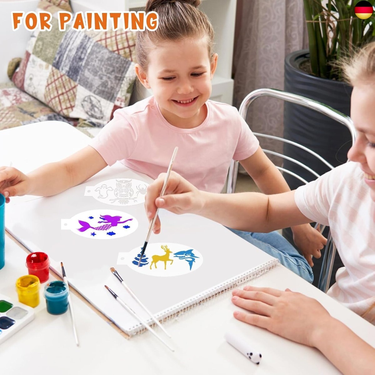 Schablone Kinderschminken JSRQT 30 Stück Tattoo Schablonen Set -  Wiederverwendbare Schminkvorlagen Face Painting Kit For Kids, image size:1200x1200