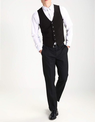 Herren Weste Schwarz Tweed Anzug Jackett Sakko Formel Hochzeit Business Elegant - Picture 3 of 13
