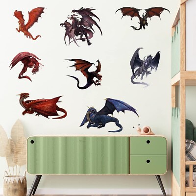 8 Big 3D Dragon Wall Stickers Ancient Dragons Legend Story Wall Decals Art Pe...