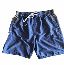 Speedo Men Draw String Swim Board Shorts With Pockets Navy Gray Size XXL