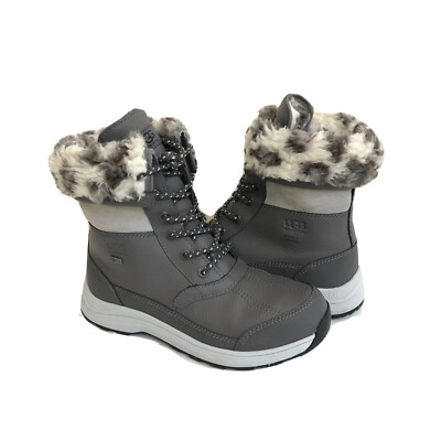 UGG ZAYLEE LEOPARD FUR CUFF CHARCOAL GRAY GREY WATERPROOF Boot US