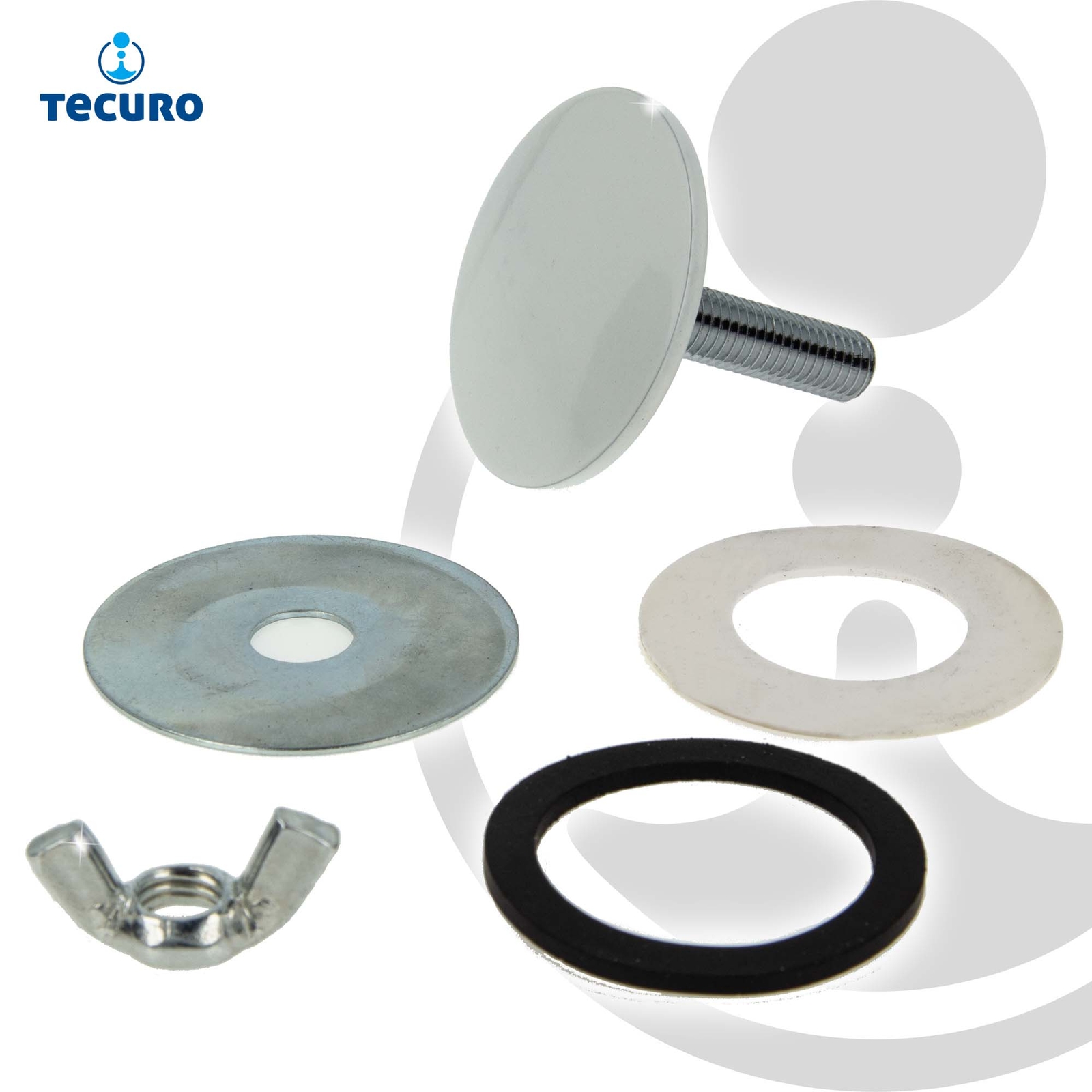 Tecuro Tappo Copri Foro Rubinetto Ø53 Mm Ottone Bianco RAL 9010, Con Dado Ad Aletta