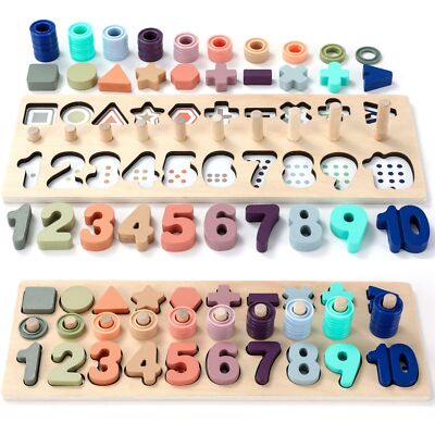 Wooden Number Puzzle for Toddler Activities: Shape Sorting & Counting