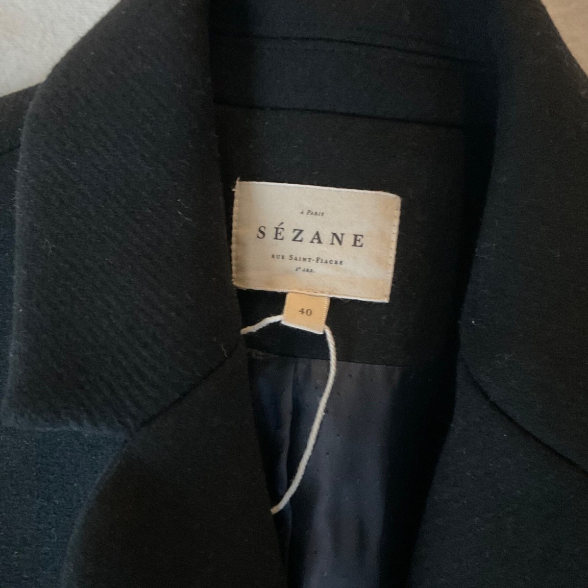 NWOT Sezane MANTEAU JOHNSON coat wool BLACK SZ40 us8 bust39