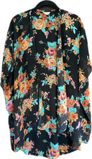 EMORY PARK Kimono Orange Teal Floral on Black Sheer Size Small