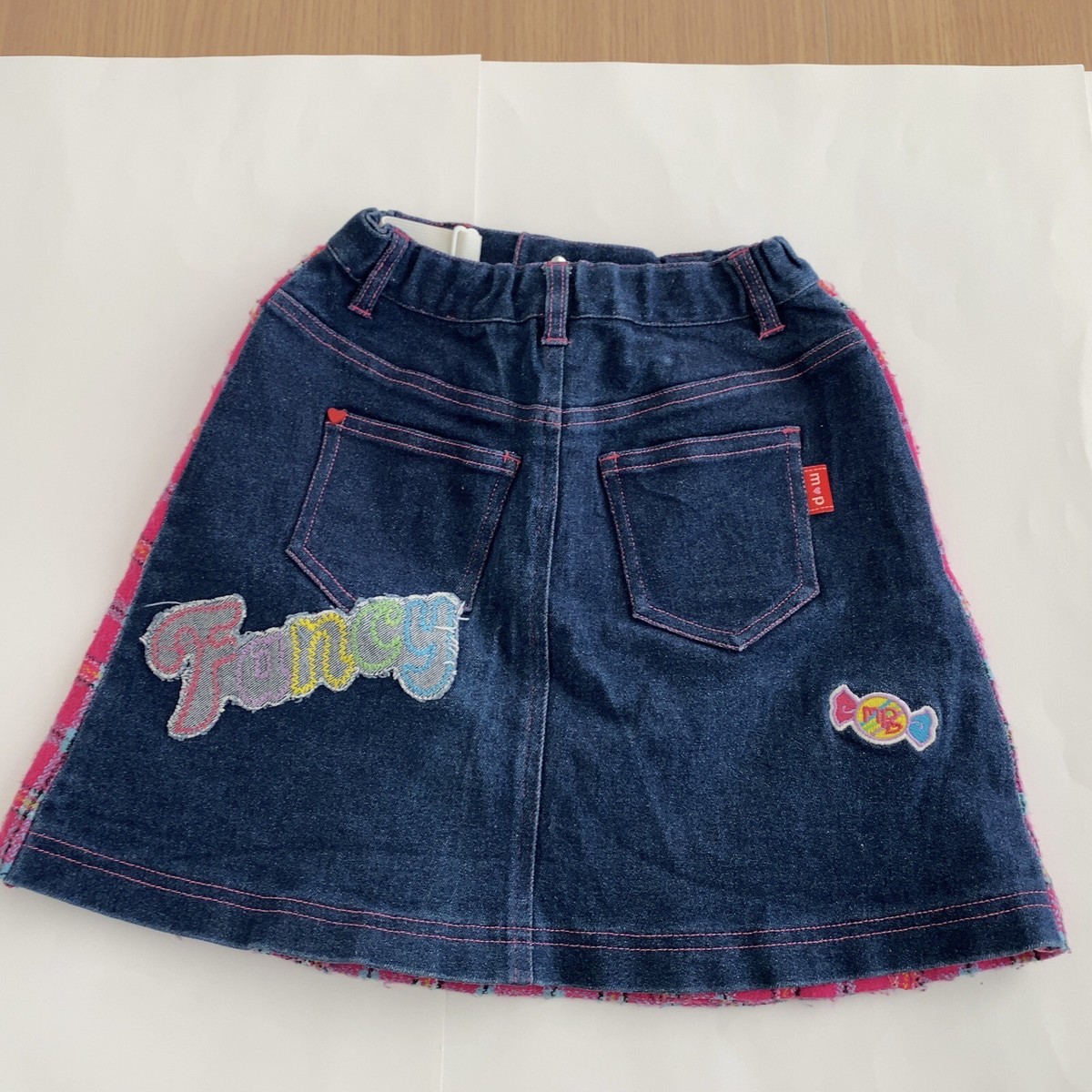 Mezzo Piano Denim Skirt 140cm Navy Blue Pink Pleats Check Clothing