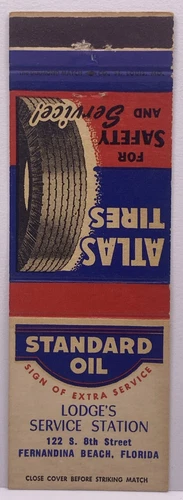Lodges Service Station Standard Oil, Fernandina Beach, Florida, Matchbook Cover