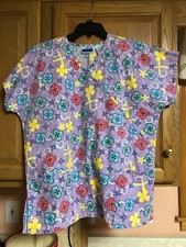 MHD Scrubs Lavender W/MultiColored Floral Print Size M EUC