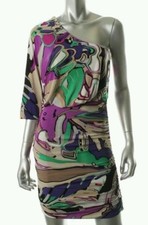 NEW NINE WEST MULTI MATTE JERSEY ONE SHOULDER RUCHED SIDES DRESS Size 2,6,10,12 
