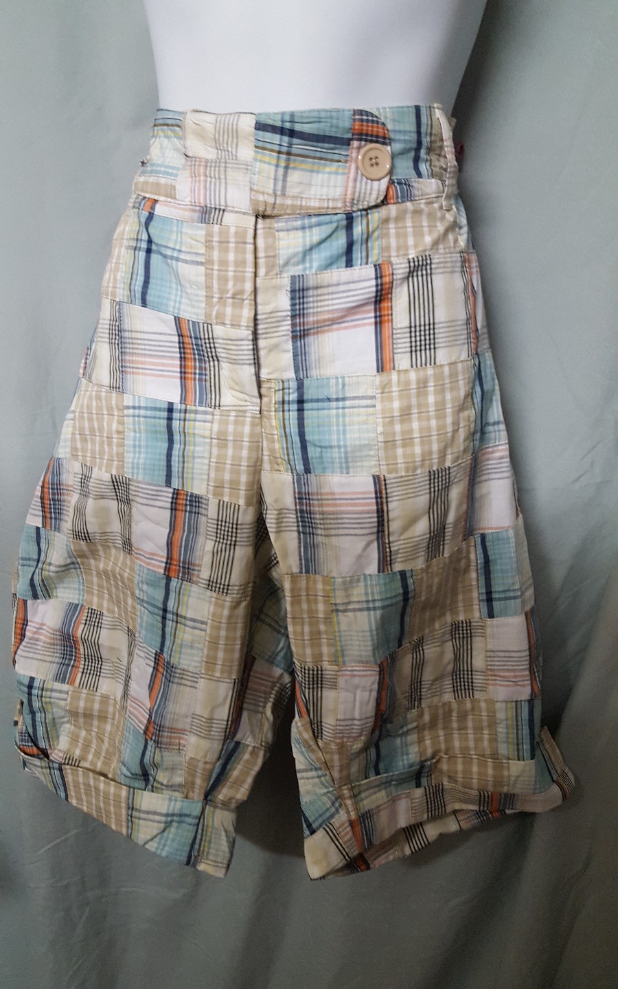 ULTRA FLIRT TAN SHORTS RETRO MADRAS PLAID PATCHWORK COTTON   JUNIOR PLUS SIZE 18