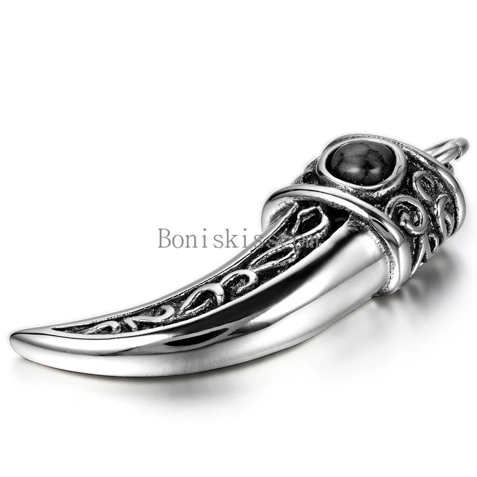 Collar colgante tribal diente de lobo de acero inoxidable vintage para hombre®s niños con cadena Foto 2 de 4