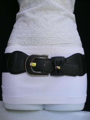 Ceinture Large élastique Faux Cuir Noir - Boucle Argent Ronde - Taille S - Neuf Avec étiquettes