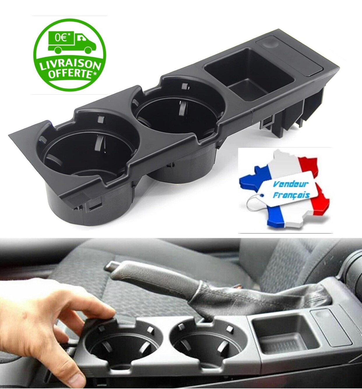 Porte-gobelet de console centrale noir mat haute finition pour BMW E46