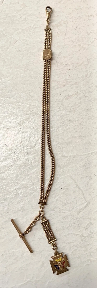 Antique H H Double Pocket Watch CHAIN With SLIDE T Bar Knights of Pythias FOB