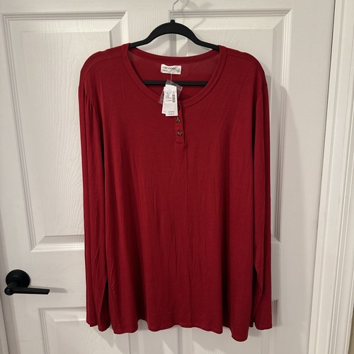 Maurices Sleep Women XL Red Shirt long sleeve Scoop Neck tee PJ 3 Buttons NEW