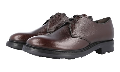 PRADA Leather Derby Dress Shoes WELT SEWN Hammered Brown - NEW -  US 8.5 EU 41,5