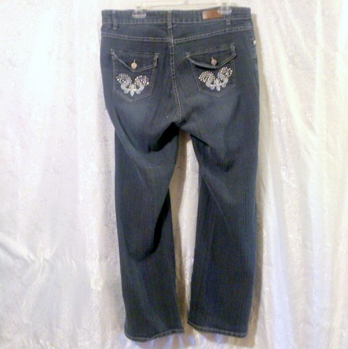 DKIN Women's Black Embellished Stretch Embroidery Flap Pocket Jeans Size 16W - Picture 3 of 5