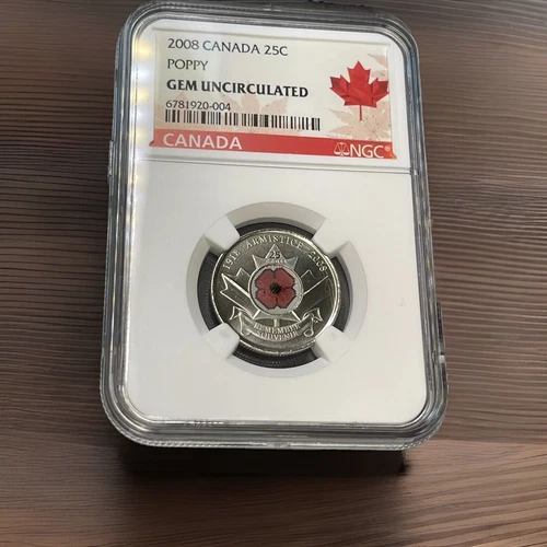 2008 CANADA 25 CENT NGC GEM UNC POPPY QUARTER COLORIZED RARE GRADE LOW POP