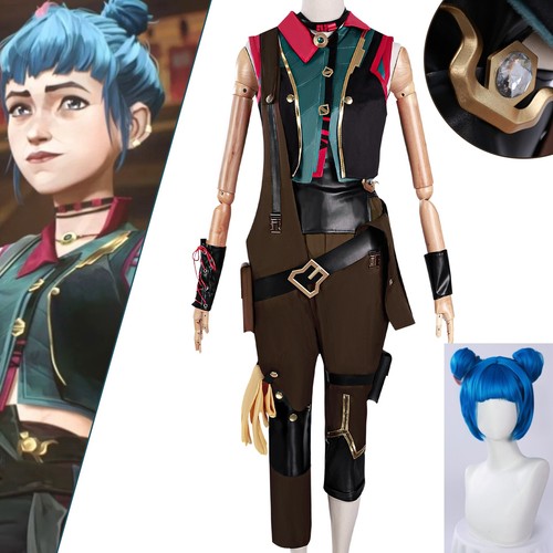Arcane 2 Cosplay Powder Jinx Junior Costume Young Jinx Outfit Wig Full Set - Picture 5 of 17