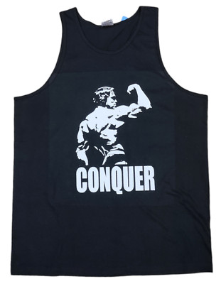 Arnold conquer Men's Gym | Bodybuilding Tank Top T-Shirt Stringer gift - black
