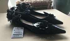 Ballerine Zara in pelle con fiori e cinturino nere taglia 40 nuove con etichetta