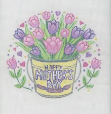 BH Designs Needlepoint Happy Mother's Day Flowers Bucket Round HP 16ct Canvas