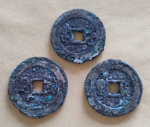 Ancient China Old Green Rust Bronze Statues 3Pcs - Picture 5 of 5