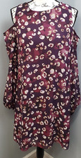 Vince Camuto Dress Womens 8 Burgundy Leopard Print Cold Shoulder Sleeve Back Zip