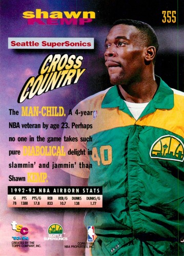 1994 SEATTLE SUPERSONICS NBA Card SHAWN KEMP Stadium Club Frequent Flyers - Picture 2 of 2