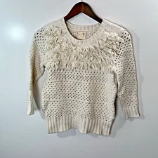 Far Away From Close Womens Crochet Angora Blend Sweater Size S Cream Cottagecore