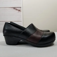 Dansko Clogs Womens Size US 7.5-8 EU 38 Black Brown Tenley Nappa Leather.