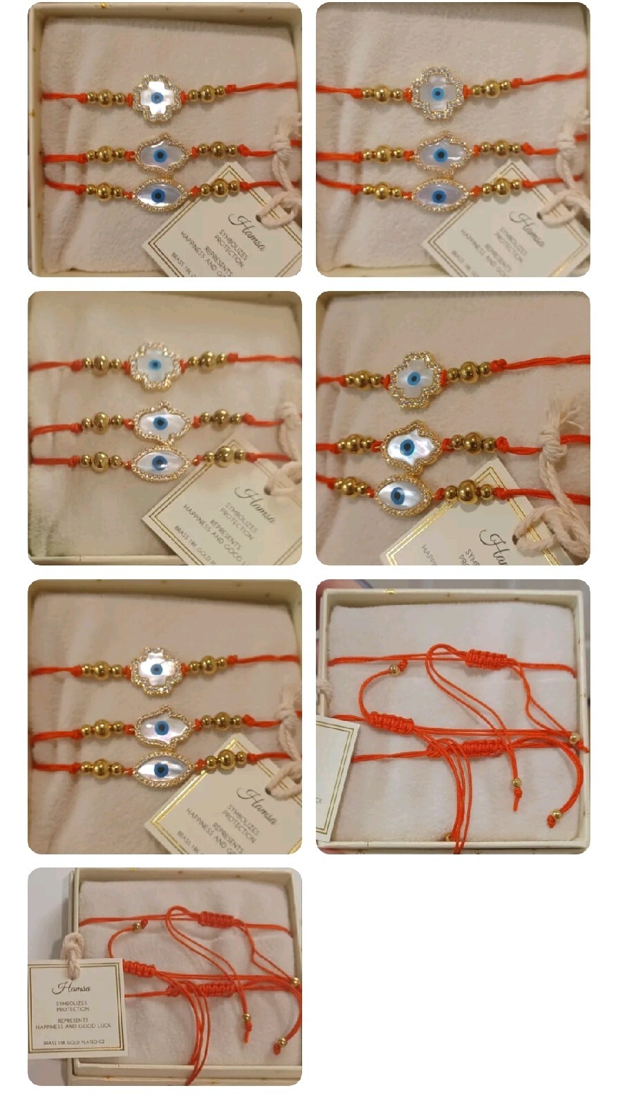 3 pc Arm Candy Eye Candy Bracelets HAMSA EYE MOTHER OF PEARL Red