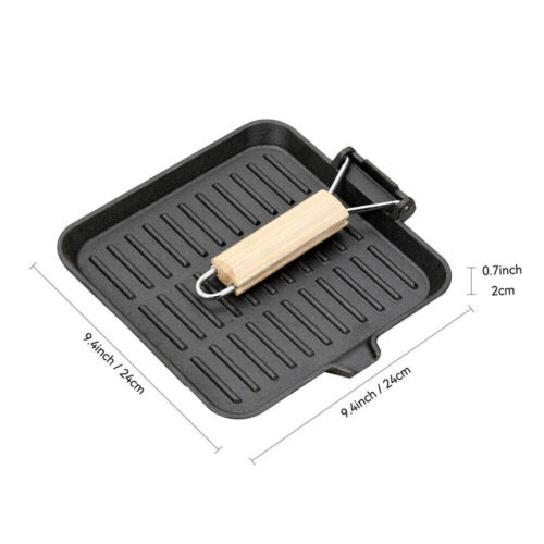 Cast Iron Griddle Frying Pan Grill Non-Stick Skillet Cooking Fry Rectangle Steak - Picture 3 of 30