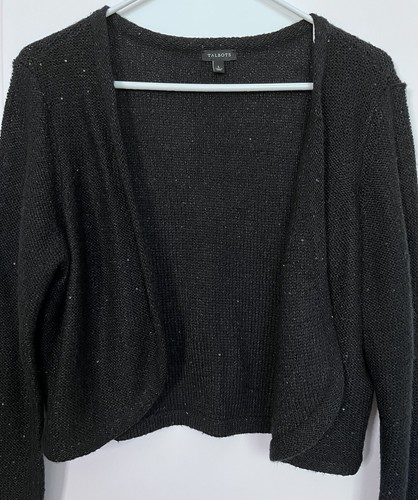 Talbots Women’s Sequin Cardigan Sweater Size LARGE Black Open Front - Picture 11 of 16