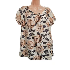 CAbi 100% Floral Silk Top Blouse Women Size M Beige