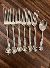 6 Dolly Madison 1911 Alfred J. Prank Dinner Forks Silverplate Plus Sugar Spoon