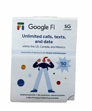 Google Fi 5G Unlimited Calls/Texts/Data SIM Kit Within the US, Canada and Mexico