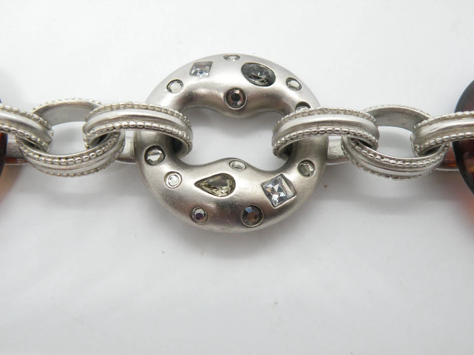 Brazalete Chico's Firmado Translúcido Marrón Resina Cristal Plata Grueso Joyería Foto 3 de 4