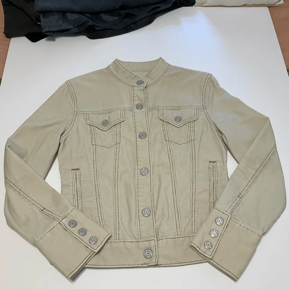 Vintage Y2K GAP Stretch Corduroy Jacket, Cream with Brown Stitching, XS — 第 3/4 张图片