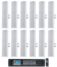 Rockville RCS650-6 70v Commercial Amplifier Amp + (12) White Line Array Speakers