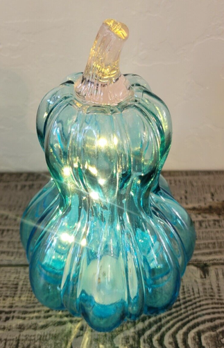2024 Target Bullseye LED Light Up Blue 8" Glass Pumpkin Fall Halloween NEW - Picture 2 of 4