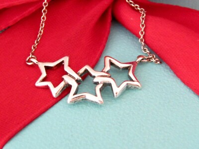 Tiffany & Co Silver Triple Three Star Stars Pendant Necklace 17.25
