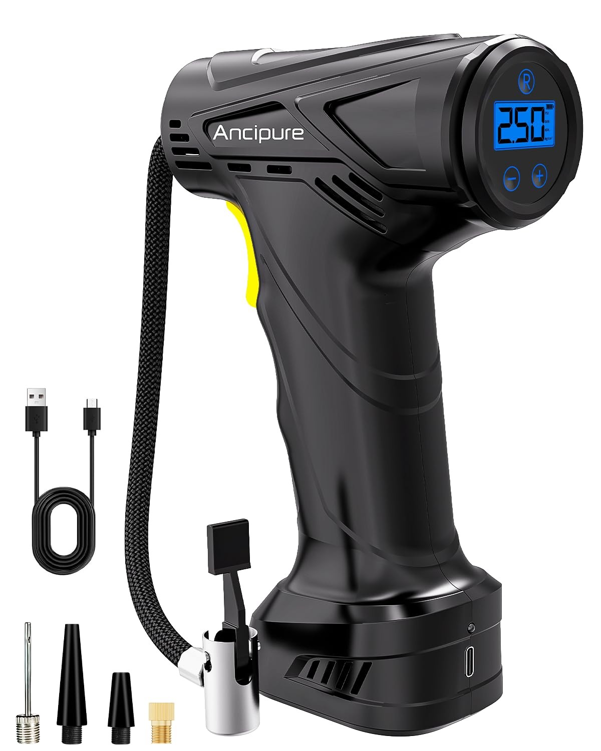 Tyre Inflator Air Compressor 6000mAh USB Rechargeable Battery 150PSI Handheld
