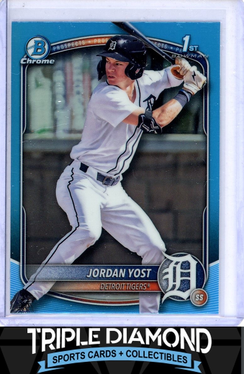 2025 Bowman Draft Chrome 1st Jordan Yost Prospect Sky Blue Refractor Tigers Z889