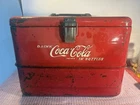 Vtg Drink Coca Cola Metal Cooler Icebox Metal Handle, Front Latch Clean Inside!
