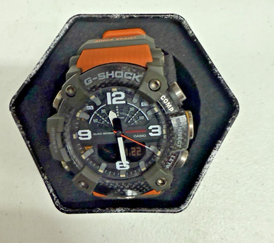 G-SHOCK MUDMASTER 55mm Carbon Case Orange Resin Strap Men s Watch GG-B100