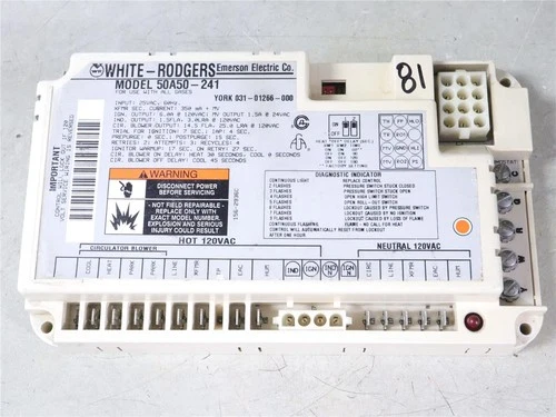White Rodgers 50A50-241 Furnace Control Circuit Board YORK 031-01266-000 #81