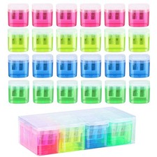 24 Pieces Pencil Sharpeners Manual Dual Holes Pencil Sharpener with Lid Porta...