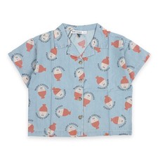Bobo Choses Kids Morning Egg All-Over Denim Short Sleeve Shirt Medium 133016382